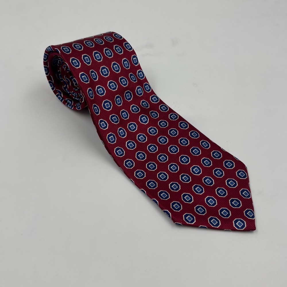 Polo Ralph Lauren Men's Silk Burgundy Red Geometric Tie
